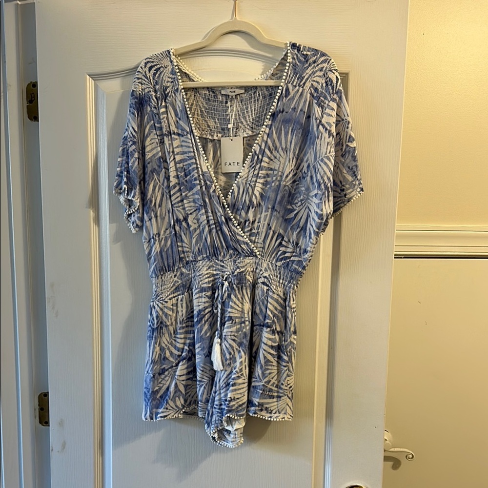 Fate Blue and White Patterned Romper